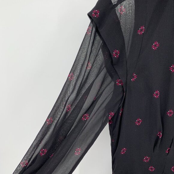 Joie Jamya silk chiffon shift dress caviar black flowy long sleeve sheer trim 8 - Picture 4 of 6